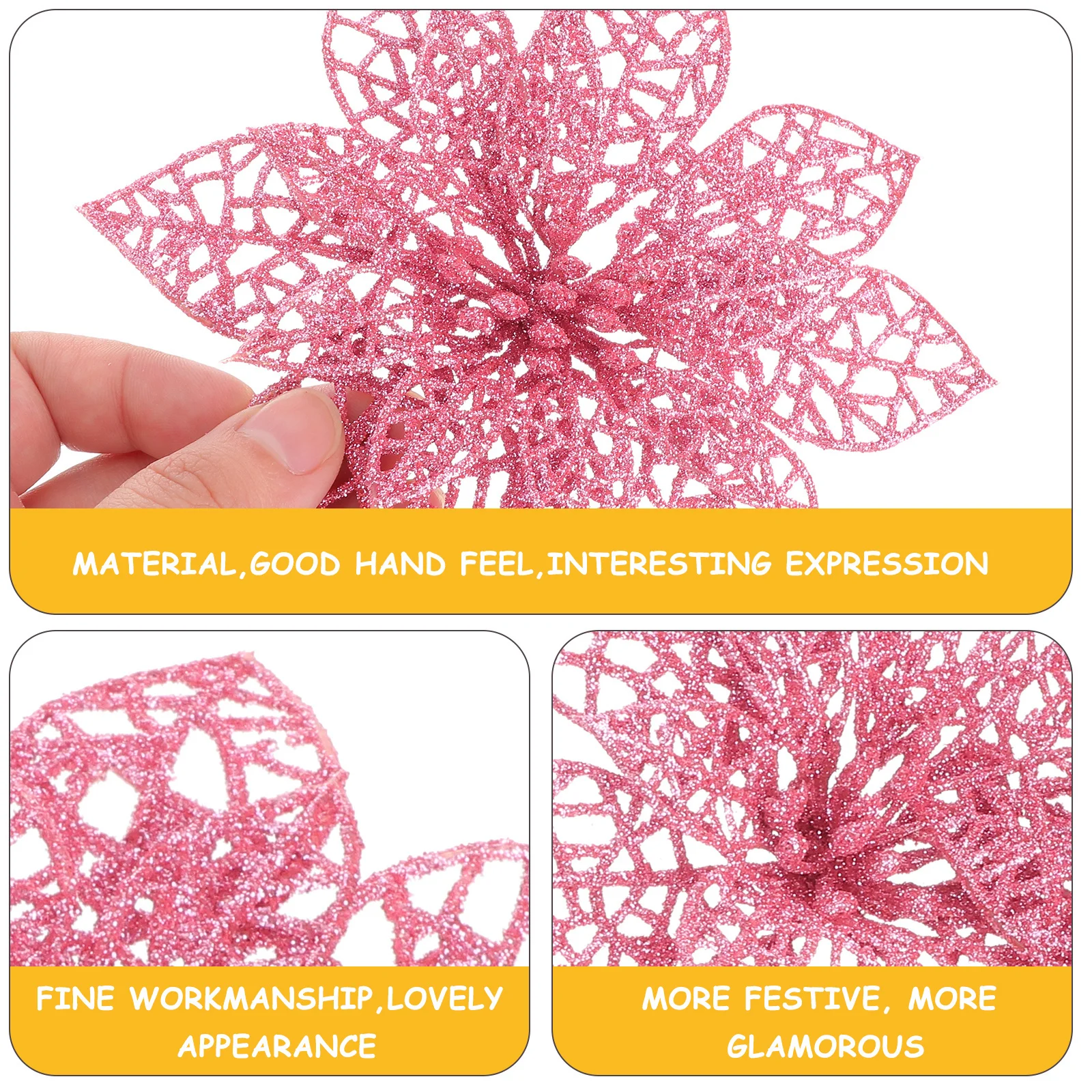 

10Pcs Christmas Tree Flowers Pink Simulated Artificial Flowers Decorative for Christmas Home Wedding Birthday Party