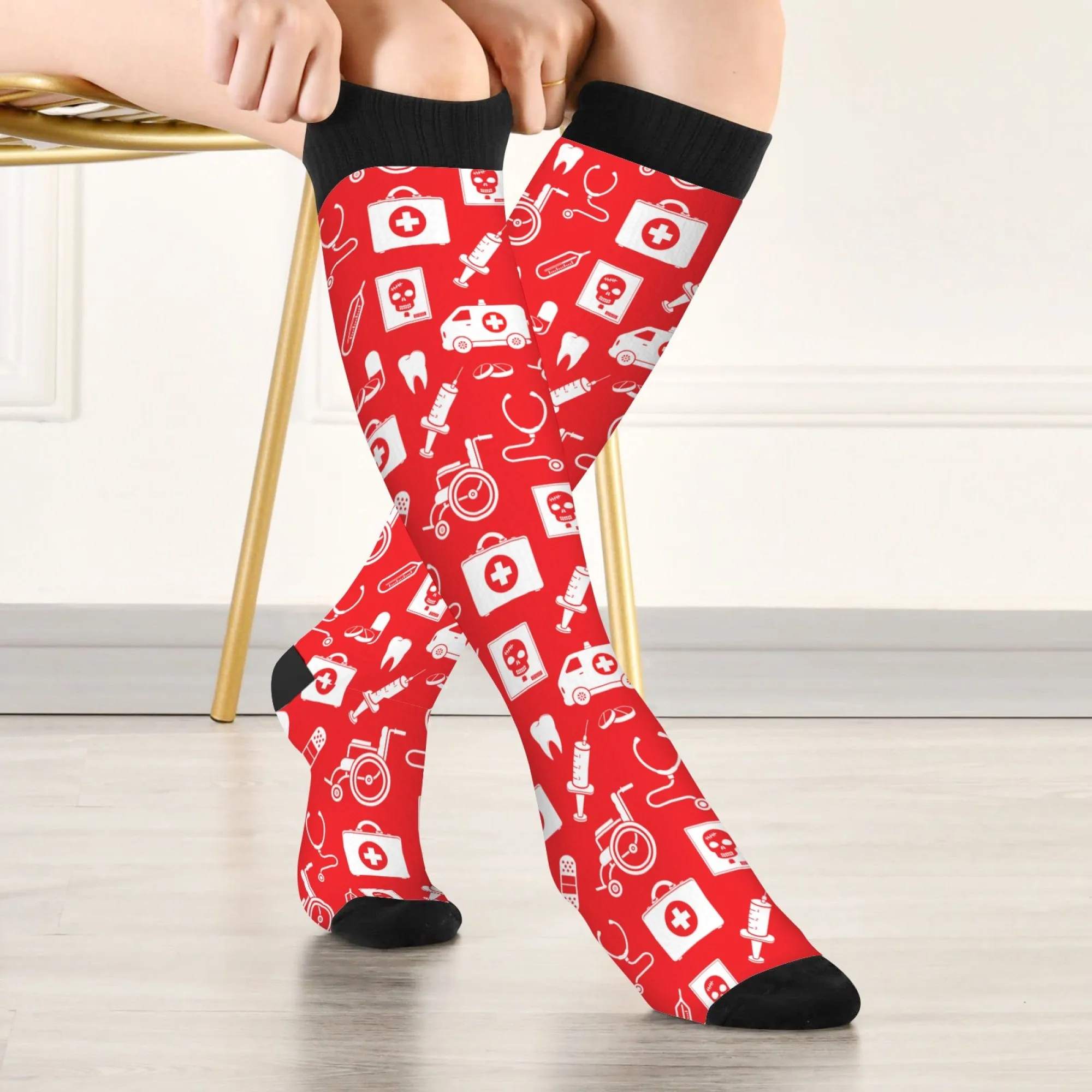 

Medical doctor ambulance cartoon socks Harajuku style novelty funny nurse socks comfortable warm cute fashion women's stockings