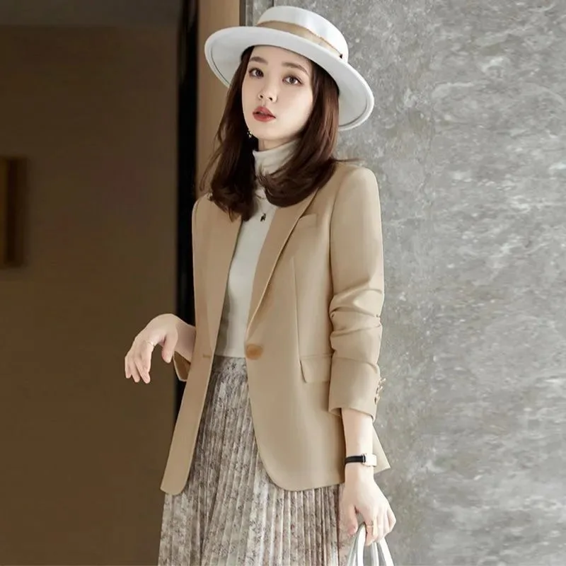 Women's Solid Color Button Long Sleeve Cardigan Commuting Suit Fashion Casual Lapel Jacket Top