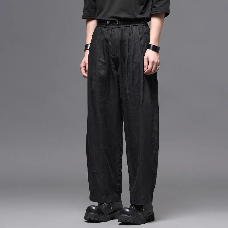 High Quality Linen Japanese-Style Retro Old Money Style Wide Leg Straight Loose Casual Men's Ninth Pants