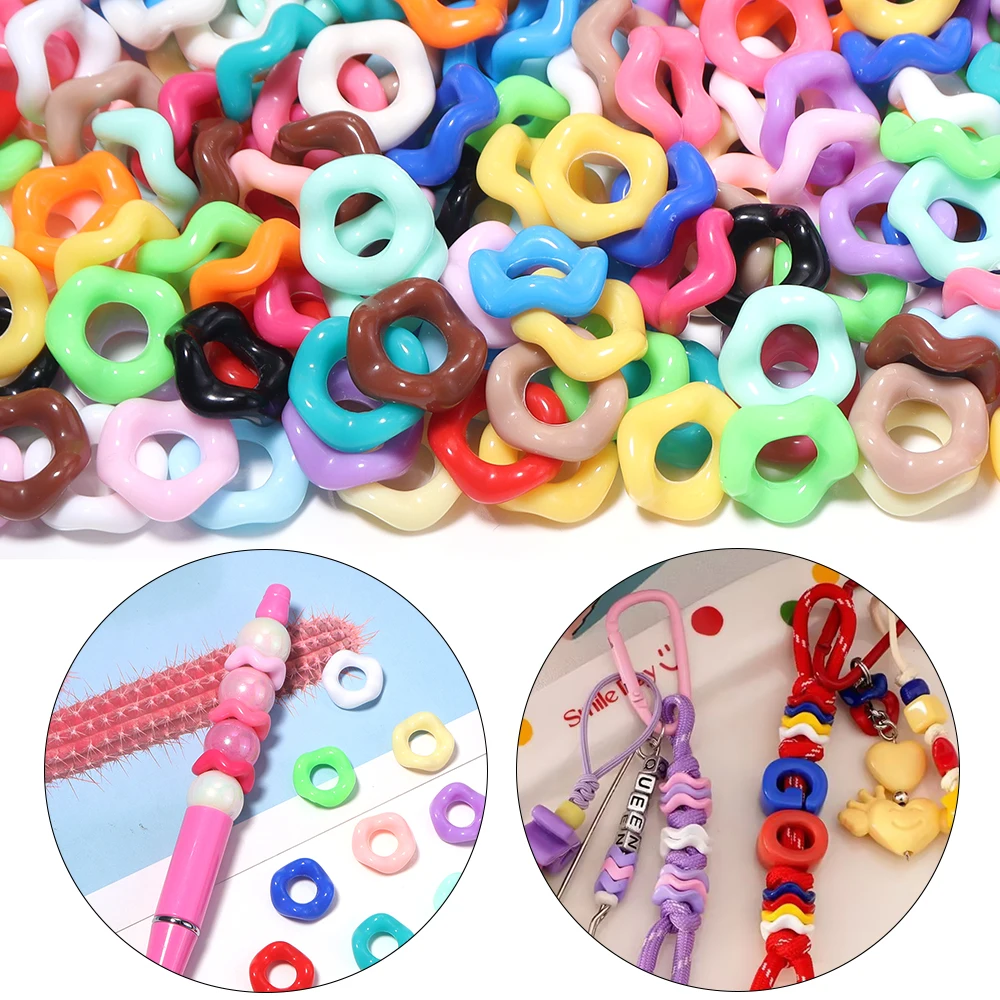 100 piezas/lote de cuentas acrílicas coloridas en forma de onda, cuentas espaciadoras sueltas tipo donut para la fabricación de joyas, accesorios para cadenas de teléfono y llaveros DIY