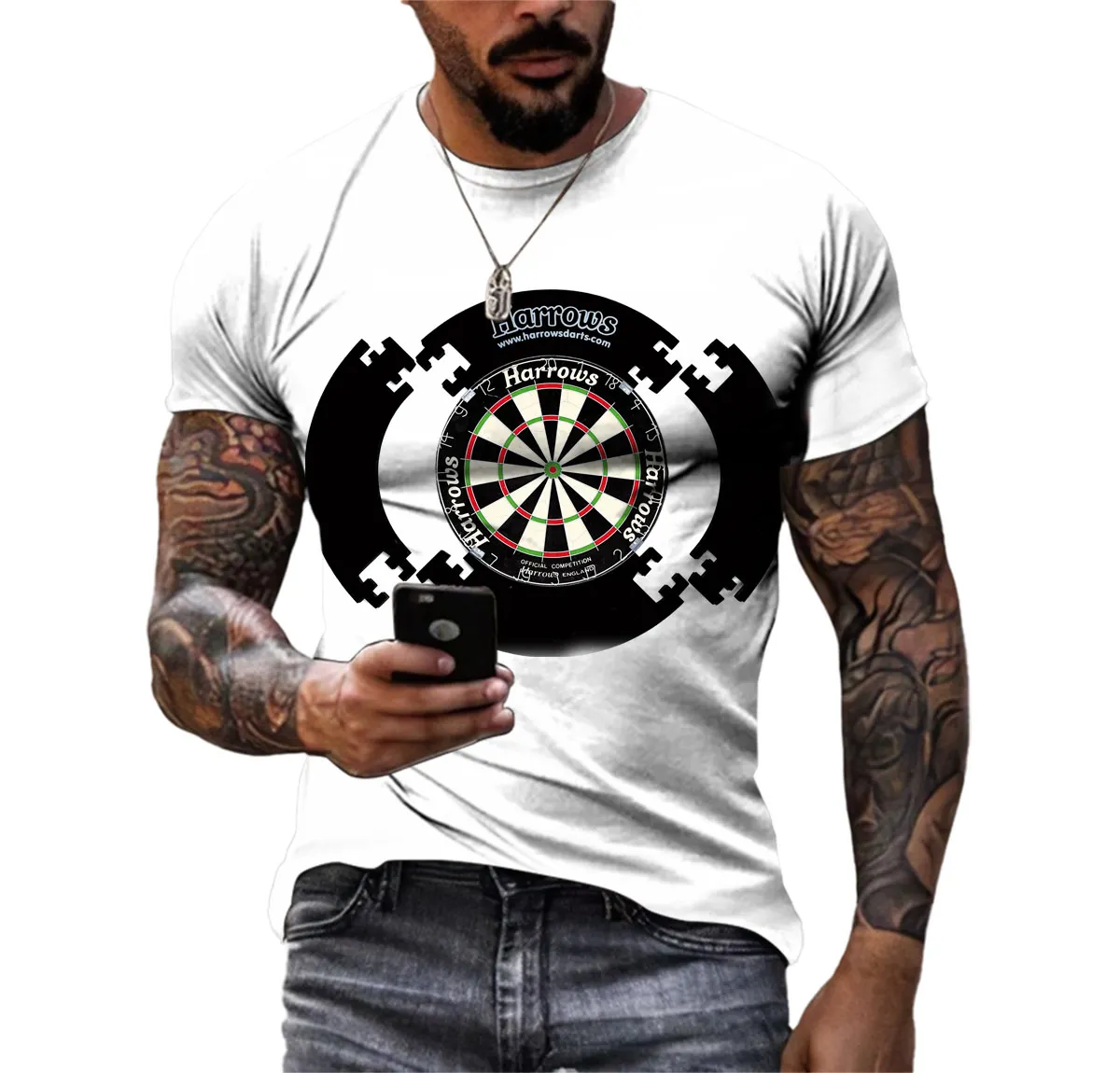 Personality Men Trend Darts Printed T-shirt Casual Fun Crewneck Comfortable Short Sleeve oversized Tee Top Men Clothing