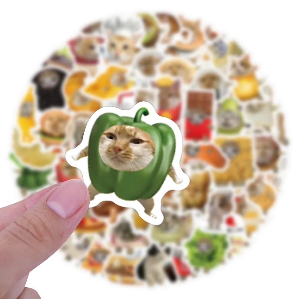 10/50/100PCS Divertente Gatto Adesivi Cibo Animale Graffiti Simpatico Gatto Decorazione Valigia Frigo Laptop Chitarra Auto Bici Decalcomanie Giocattoli Per Bambini