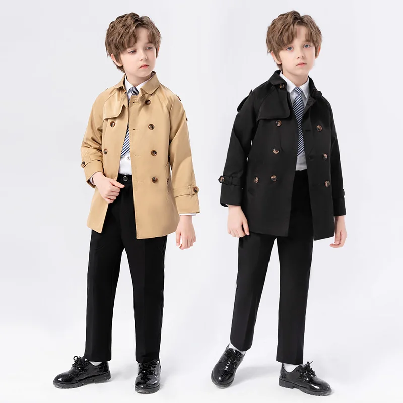 3-10 Years Autumn Winter Kids Windbreaker Trench Coat Windproof Children Khaki Black Jacket Coat Teenagers Boys Fashion Overcoat