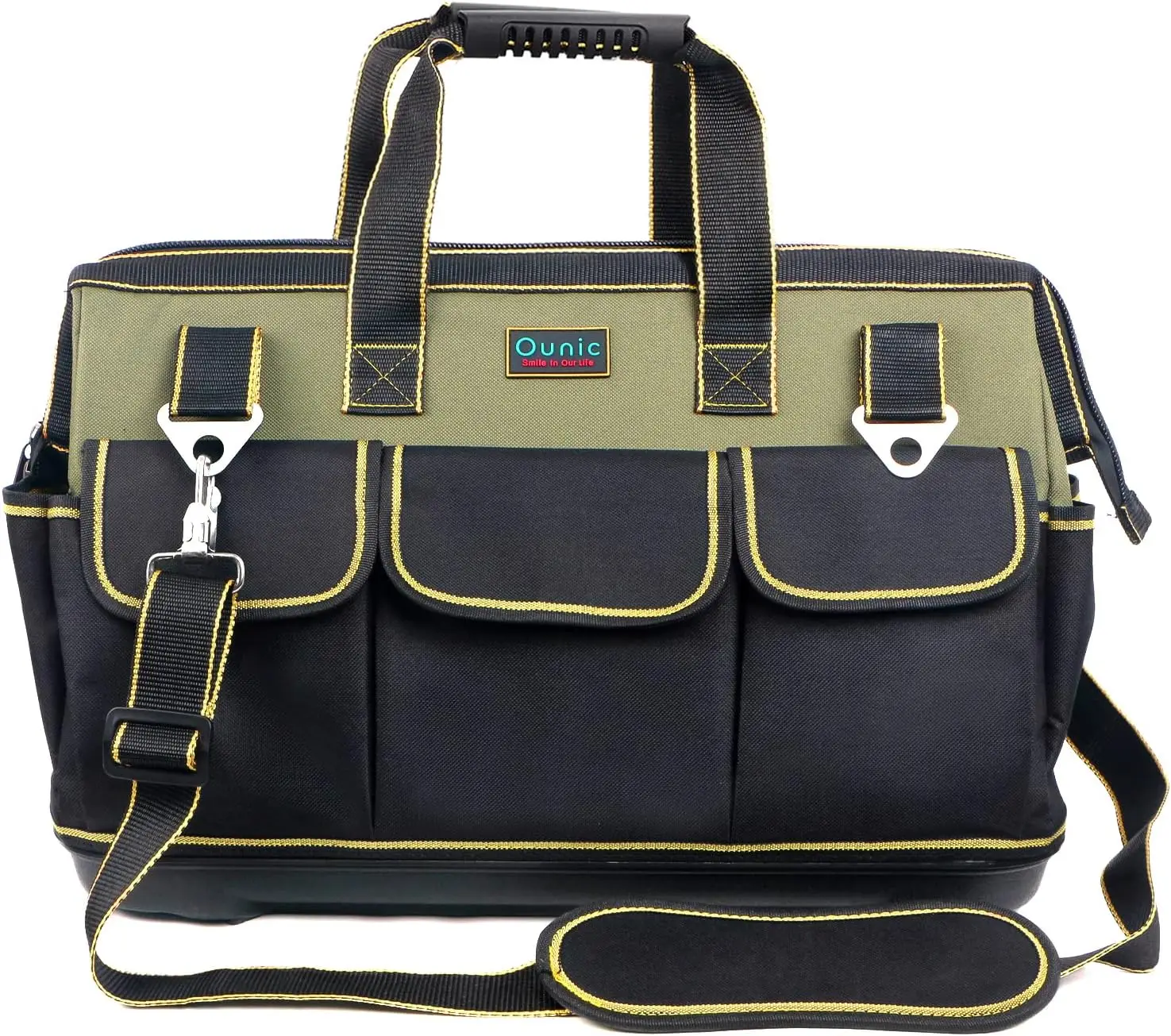 

20-дюймовая большая сверхмощная сумка для инструментов с широким горлышком, водонепроницаемым формованным основанием и регулируемым плечевым ремнем для различных инструментов