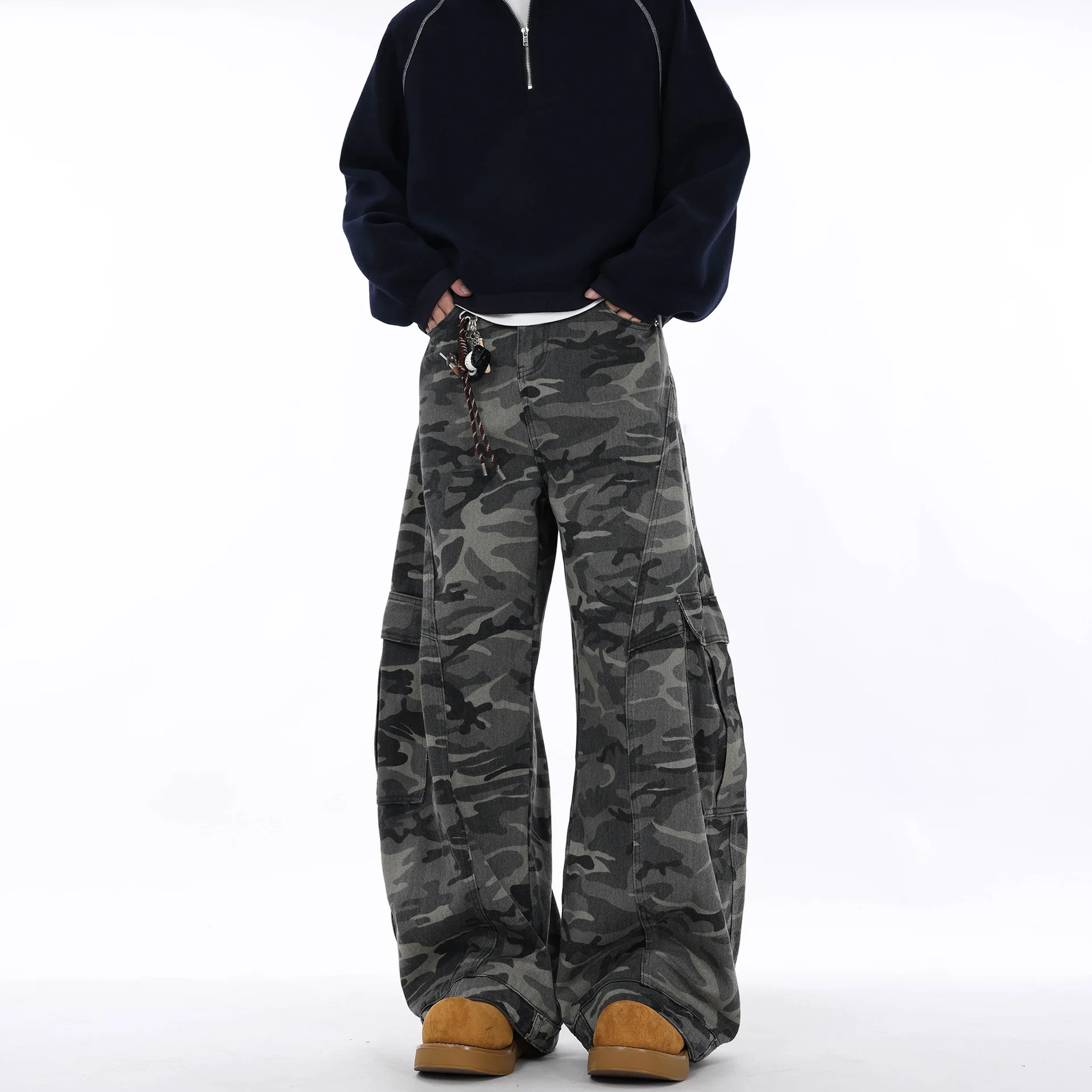 Men's Y2k Baggy Camo Cargo Pants Loose Fit Hip Hop Wide Leg Parachute Pants Streetwear