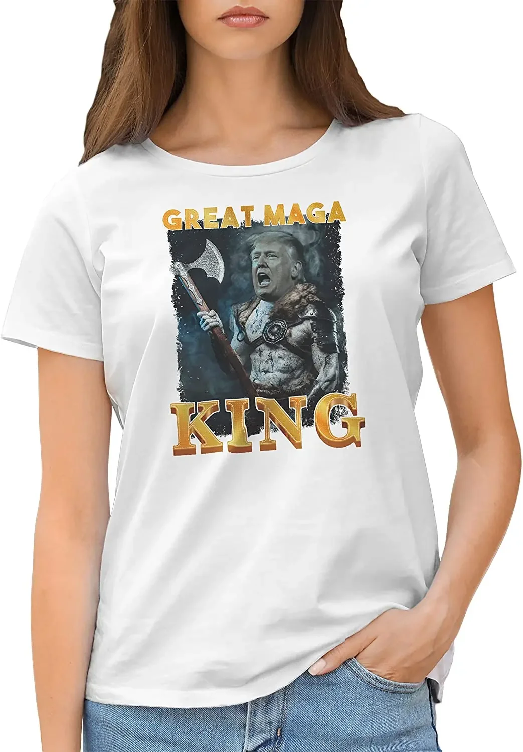 

Great MAGA King Gold Women's T-Shirt 100% Cotton Casual T-shirts Loose Top Size S-XL