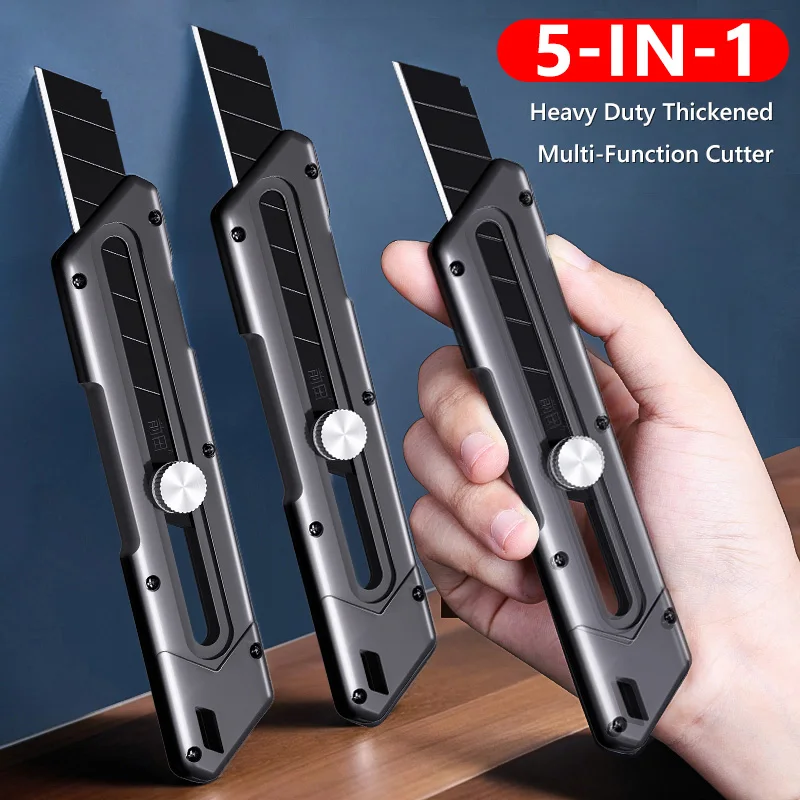 Utility Knife Box Cutter 6 In 1 Mutipurpose Stainless Steel Retractable Heavy Duty Waterproof Snap off Cutter Knife