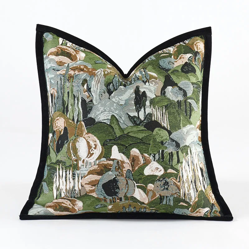 Green Pillows Classical Painting Jacquard Cushion Case Simple Retro Decorative Pillow Cover For Sofa Chair Home Decorations