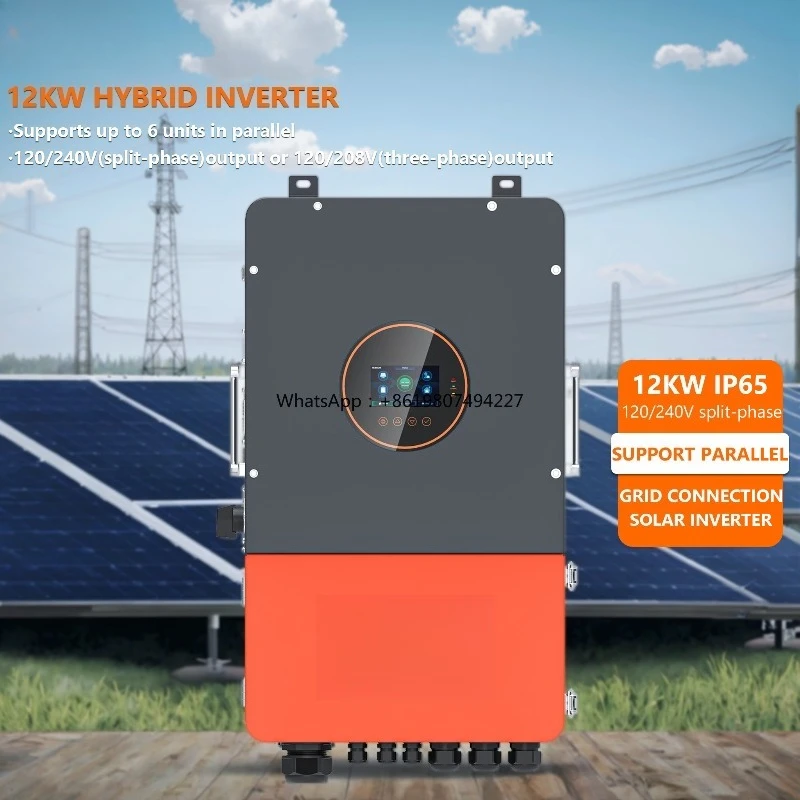 Smart Touch Display IP65 12KW 110V/240V/208V Split/three Phase Output Built-in Circuit Breaker Hybrid Solar Inverter