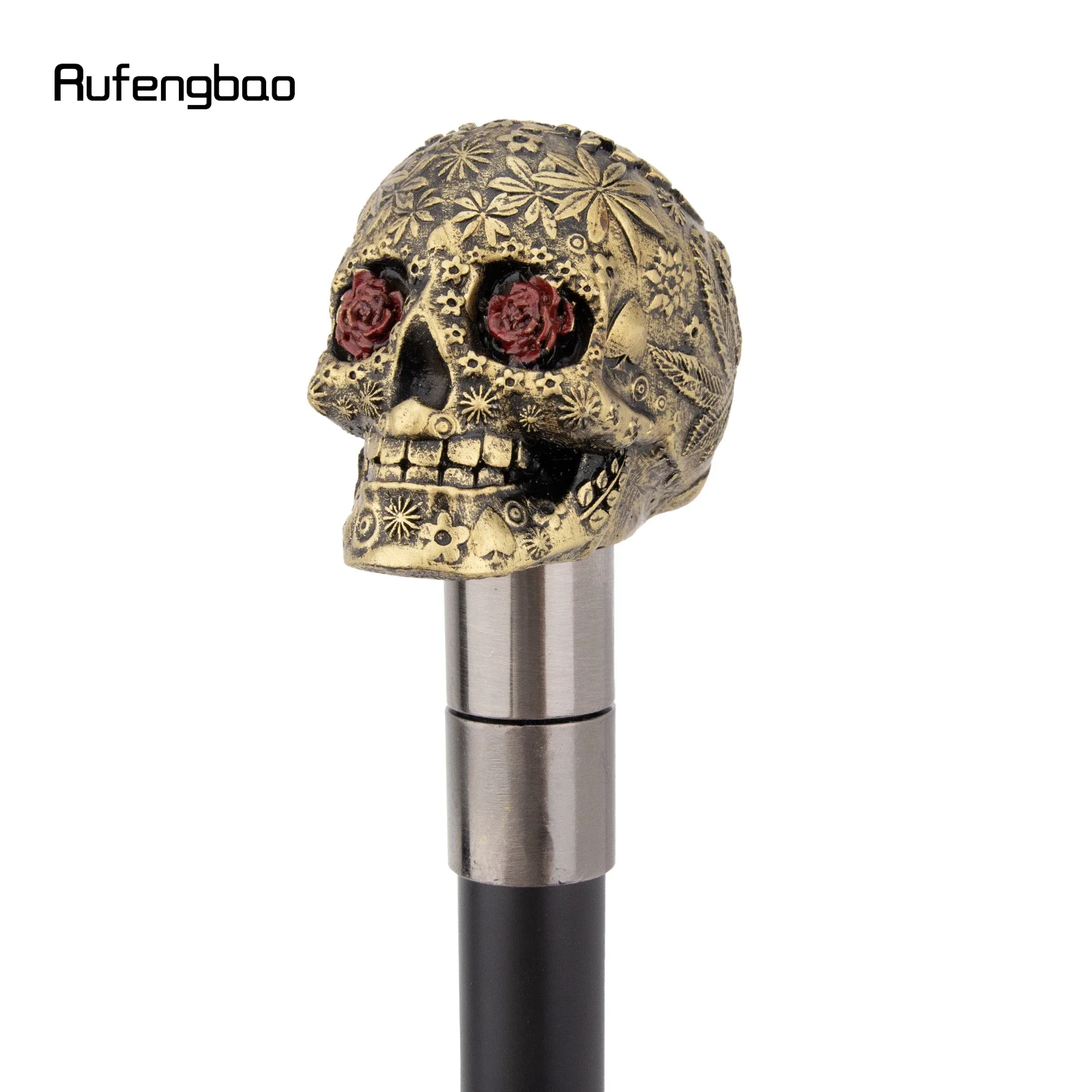 Yellow Resin Flower Skull Head Walking Cane Stick Cosplay, Steampunk Everyday Use with Deluxe Box 94cm Performance Stage Cane