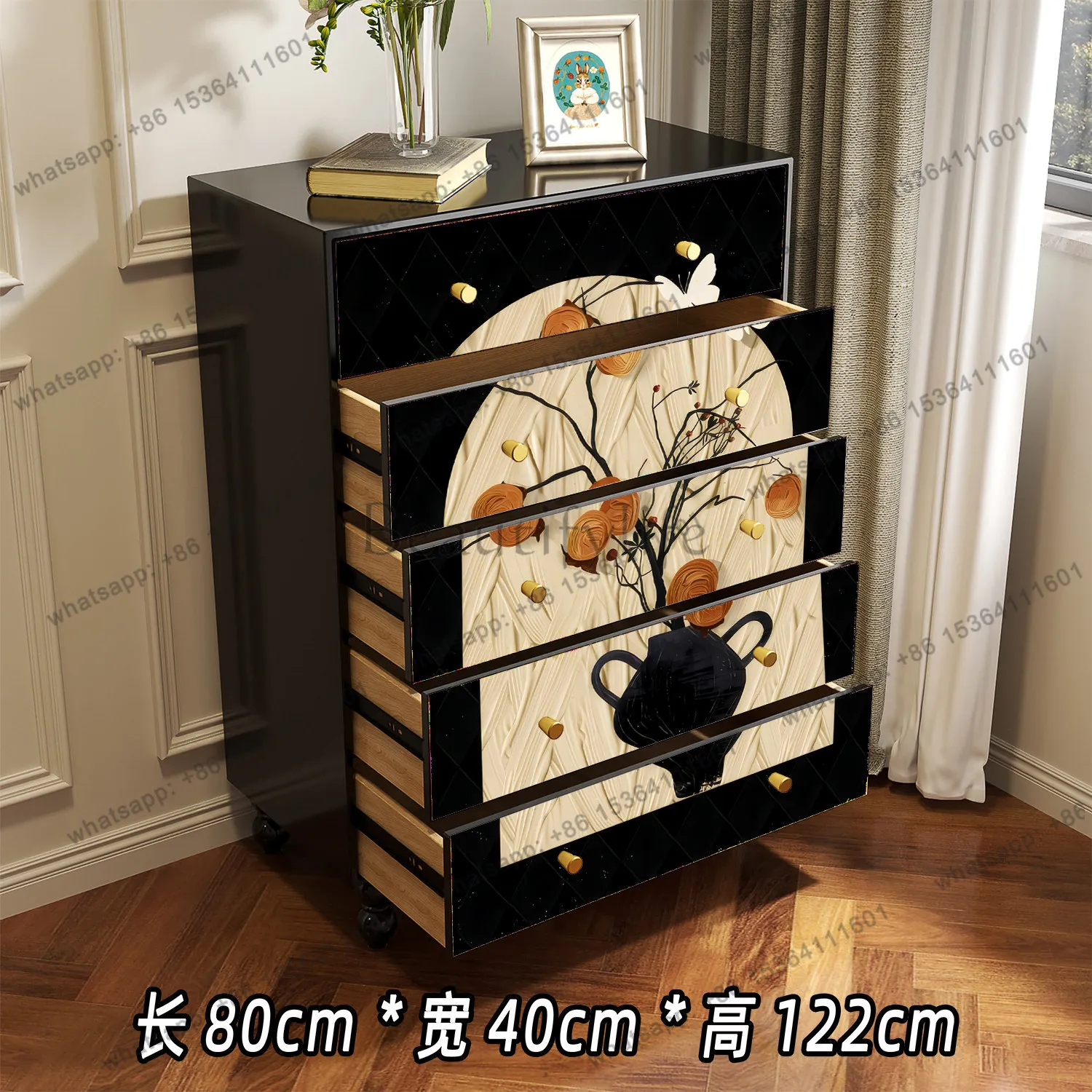 French medieval style five-bucket solid wood storage cabinet bedroom living room decoration chest of drawers