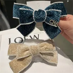 High Grade Handmade Embroidered Bow Hair Clips French Palace Exquisite Woven Pearl Bow Hairpins Women Wedding Hair Accessories