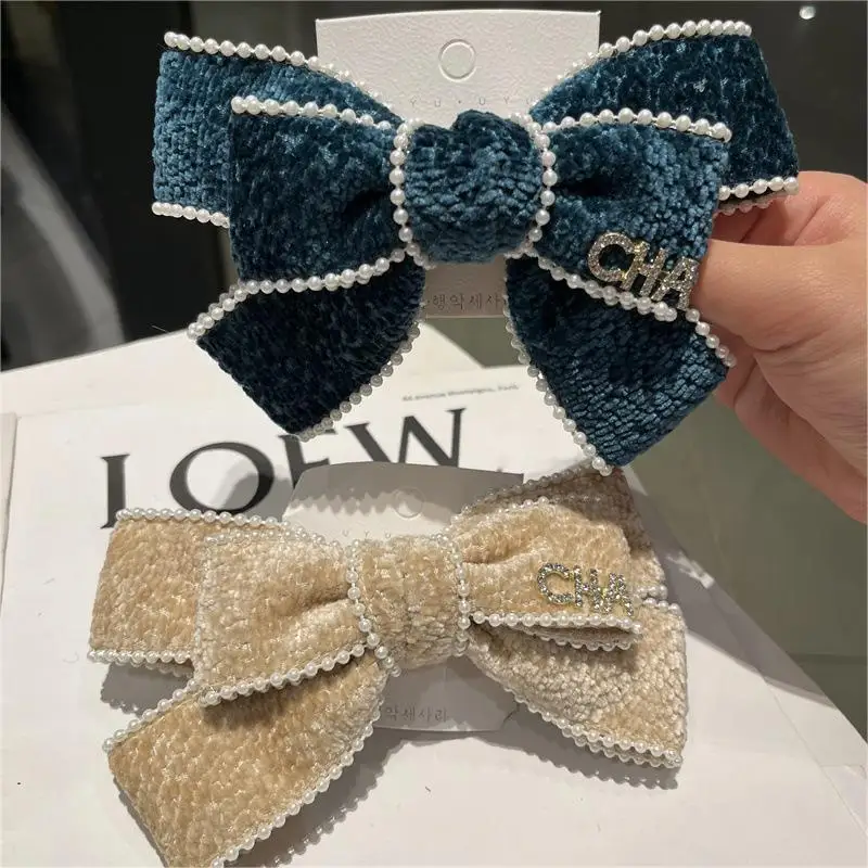 High Grade Handmade Embroidered Bow Hair Clips French Palace Exquisite Woven Pearl Bow Hairpins Women Wedding Hair Accessories