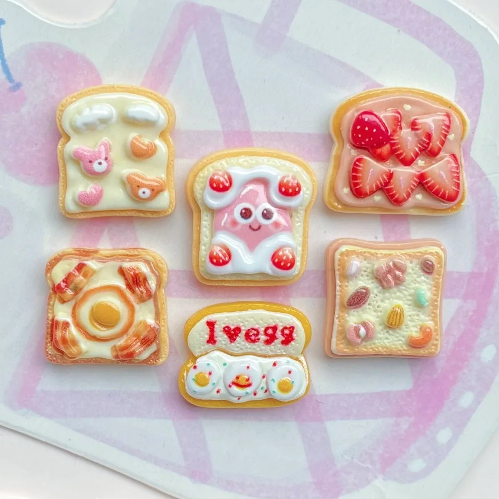 20Pcs Kawii Mini resin Toast Food Series Miniature Flat Back Cabochons For Hairpin Scrapbooking DIY Home Decor Craft Accessories