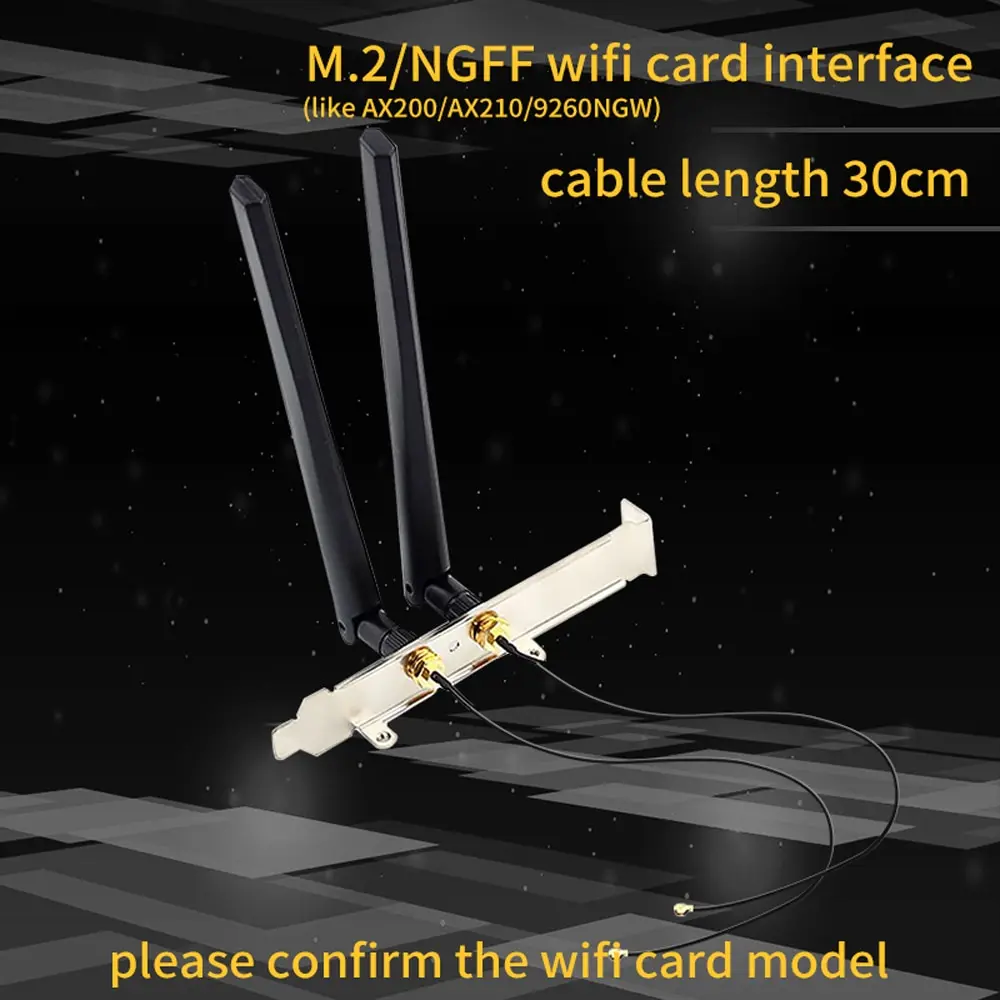 FENVI 2PcsX6Dbi Antenna Set AX210 NGFF M.2 WiFi Card 2.4/5GHz Dual Band MHF4 Extension Cable To WiFi RP-SMA For AX210/AX200/9260