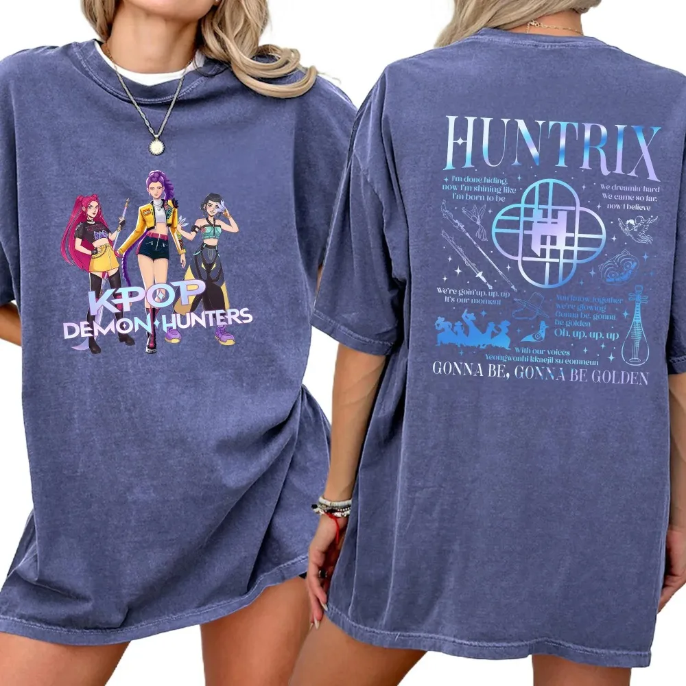 قميص Huntrix قميص Kpop شيطان الصيادين قميص Huntrix البلوز ميرا رومي جوي قميص ريترو شيطان هنتر ميرش هدية قميص فيلم Kpop
