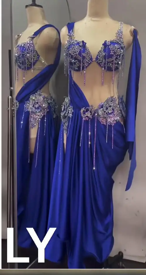 Robe de danse orientale pour femmes, robe de scène personnalisée avec diamants AB, robe de compétition de danse orientale