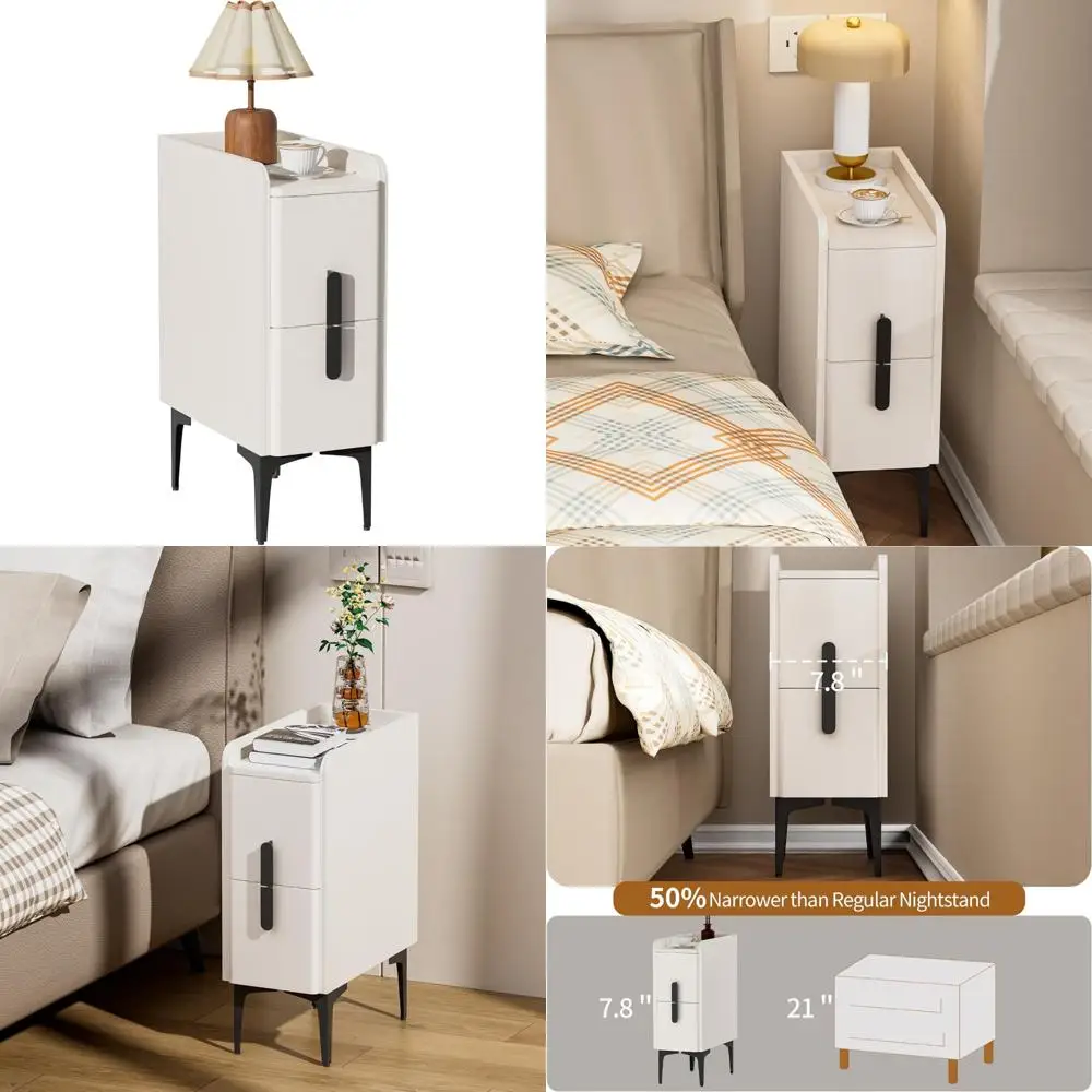 منضدة رفيعة من الجلد مع درجين لغرف النوم والمساكن والمكان المعيشة #1