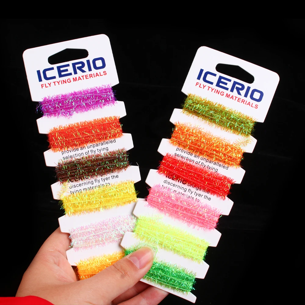 1/2Card Fly Tying Material Cactus Chenille Crystal Flash Line Synthetic Great for Steelhead Fly Bodies Krystal Wooly Buggers