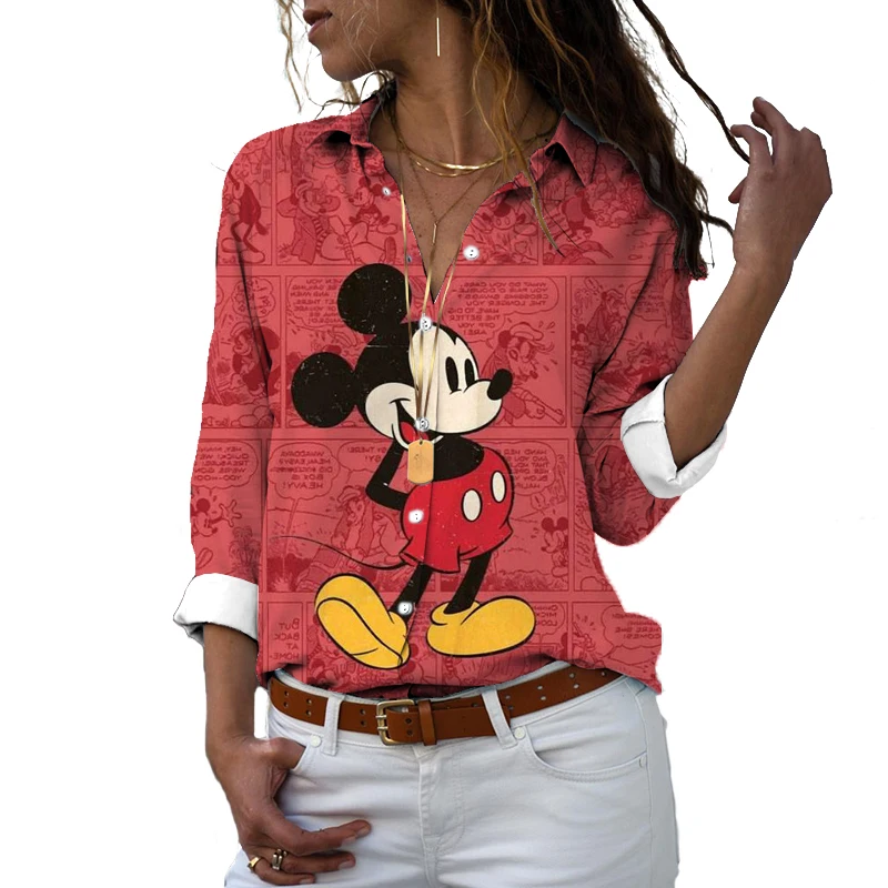 Donald Duck Mickey Minnie Animation 2024 Spring New Harajuku Fashion Lapel Long Sleeve Single Breasted Casual Shirt Y2K