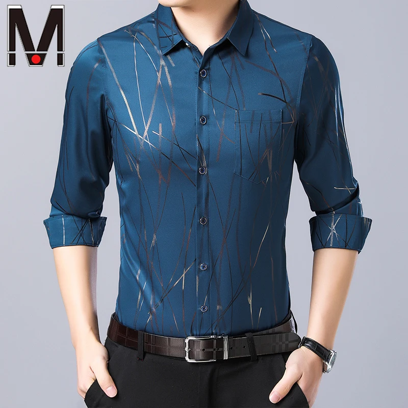 New Men's Casual Printed Long Sleeved Lapel Shirt for Spring and Autumn Fashion Comfortable Wrinkle Free Top Without Ironing