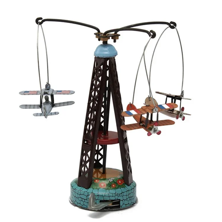 [Funny] Adult Collection Retro Wind up toy Metal Tin Rotate the toy plane Mechanical toy Clockwork toy figures model kids gift