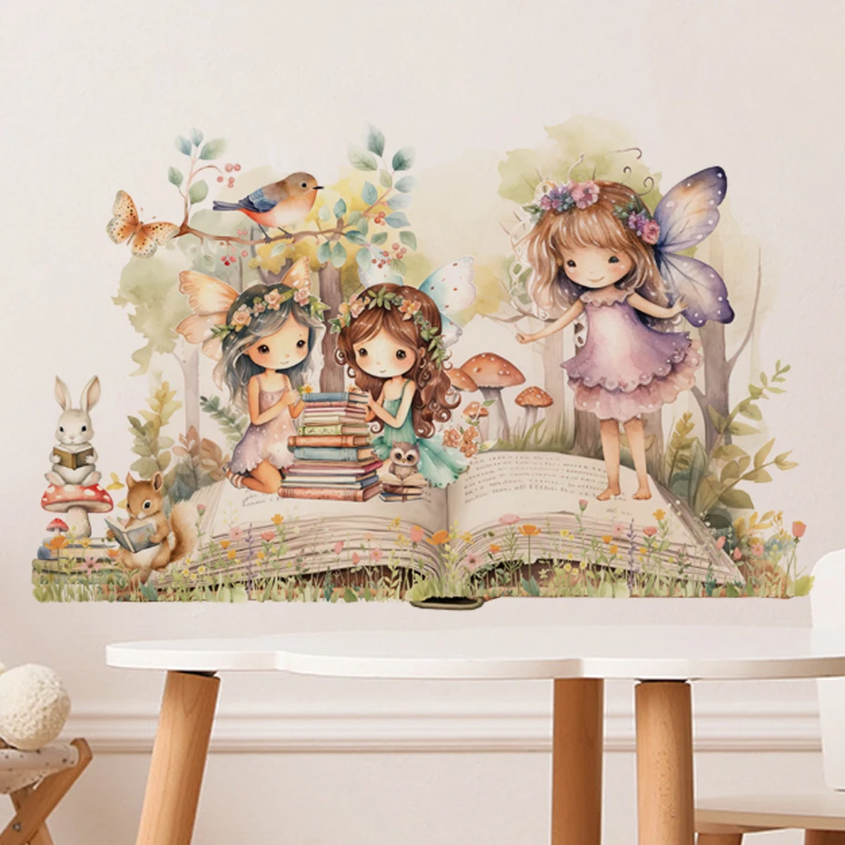 Cute Fairy Reading Wall Sticker for Baby Girls Nursary Room Kids Room Background Wall Decor Children\'s Room Wall Decals