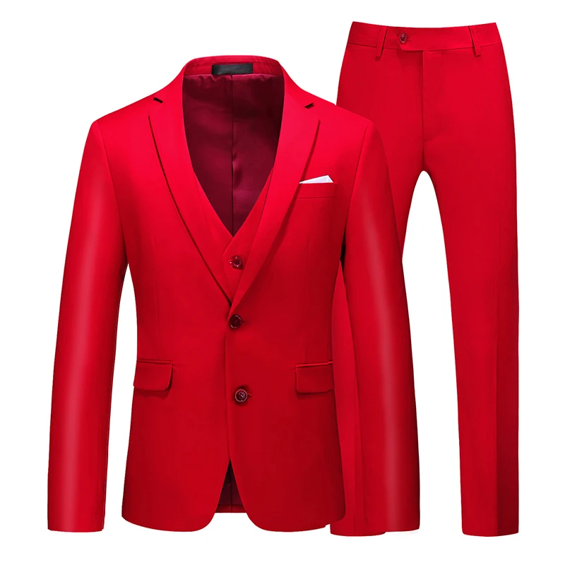 2026 New Men\'s Green Suit Three-Piece, Fashion Slim Jacket with Vest Pants,Red Purple Blue Asian Size Blazers Waistcoat Trousers