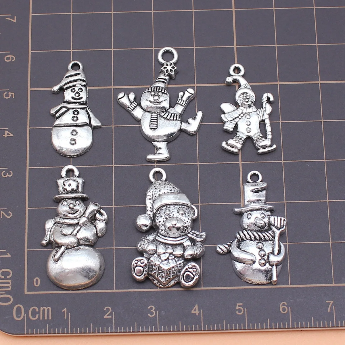 6pcs Antique Silver Color Snowman Charms Collection For DIY Jewelry Making, 6 Styles, 1 of Each