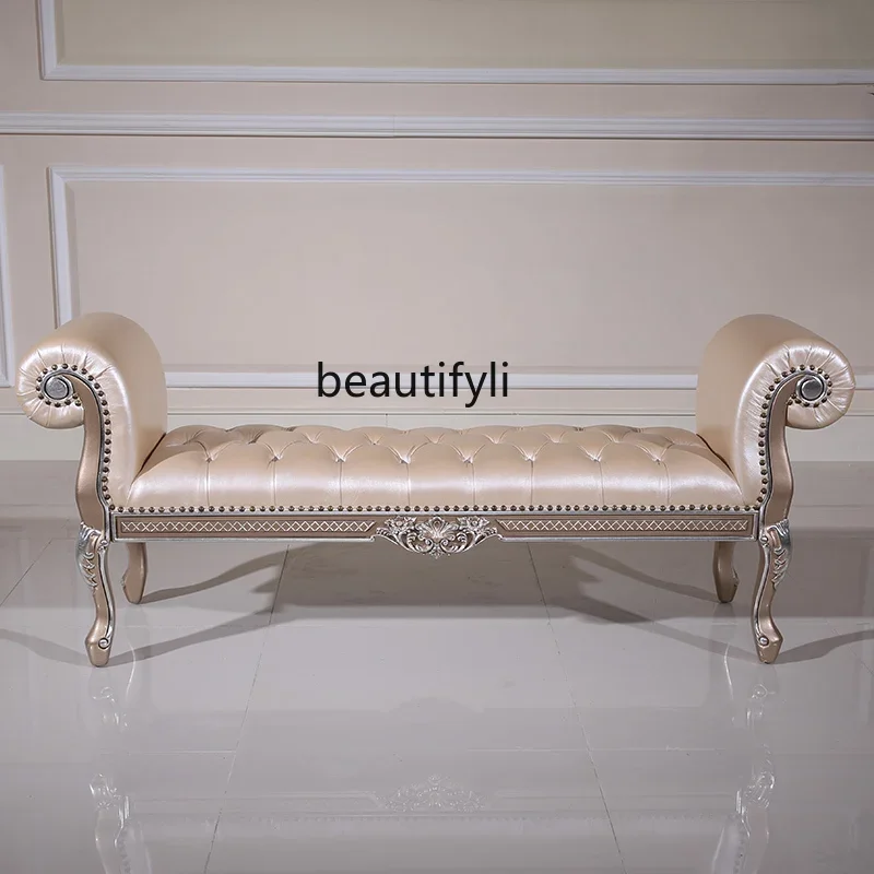 

Court French Baroque Sail Stool European Solid Wood Leather Shoe Changing Stool Luxury Fabric