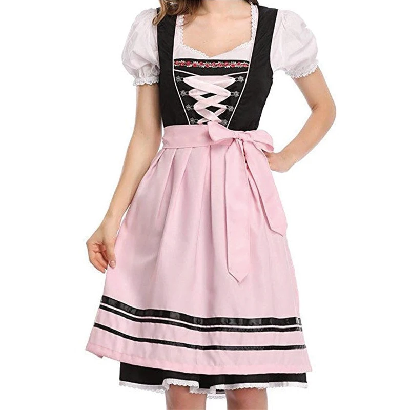 Women Dirndl Dress Oktoberfest German Bavaria Parade Costume Wench Beer Girl Bar Maid Cosplay Outfit Halloween Fancy Party Dress