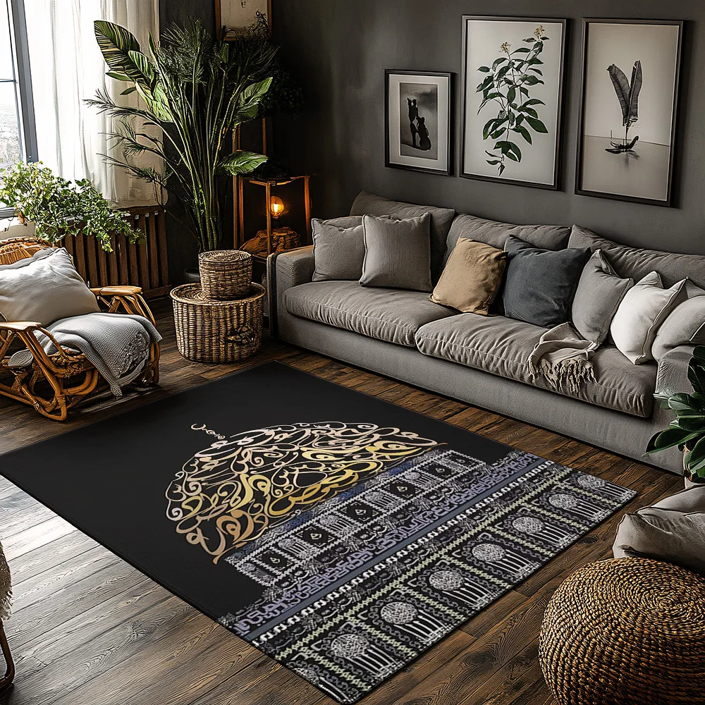 

Arabic Calligraphy Area Rug Vintage Persian Style Home Decor Non-Slip Floor Mat Muslim Prayer Carpet Islamic Pattern Entrance Do