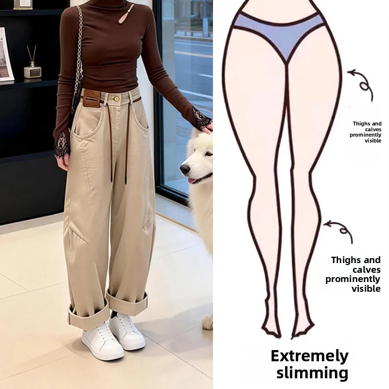 High Waist Wide Leg Pants Women's Spring Autumn Trendy plus Size Flattering Dad Pants Casual Style High Waist Knife