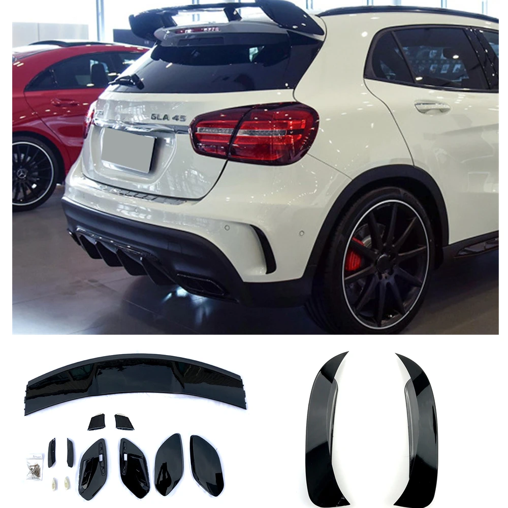 

For Mercedes GLA class X156 GLA180 GLA200 GLA250 GLA45 AMG Car Rear Spoiler Roof Wing Trunk Flap Lip+Side Air Vent Splitter Trim