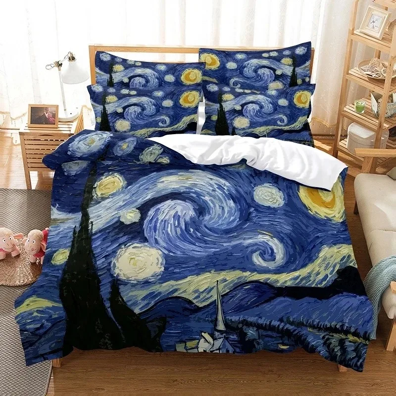 

Oil Painting Van Gogh Star Sky Bedding Set Queen King Size Bedroom Decor Quilt Cover Pillowcase Bed Linen Home Textile