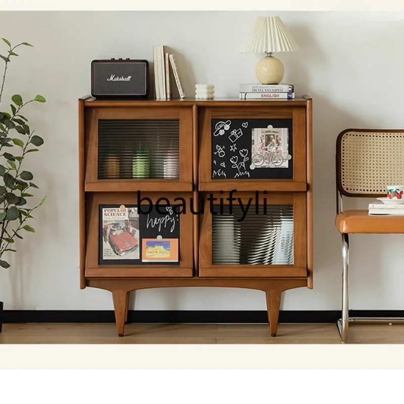 

Japanese-style retro small side cabinet Solid wood living room storage floor cabinet Sofa side tea porch storage cabinet