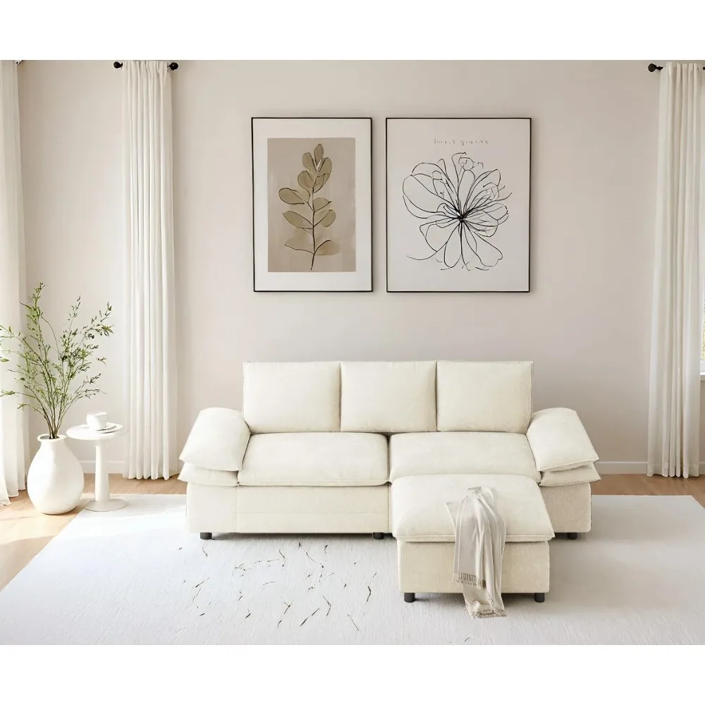 

Beige L Shaped Couch with Storage, Sectional 2 Seat Sofa with Removable Ottoman for Living Room, Apartment, Bedroom, Office, Do