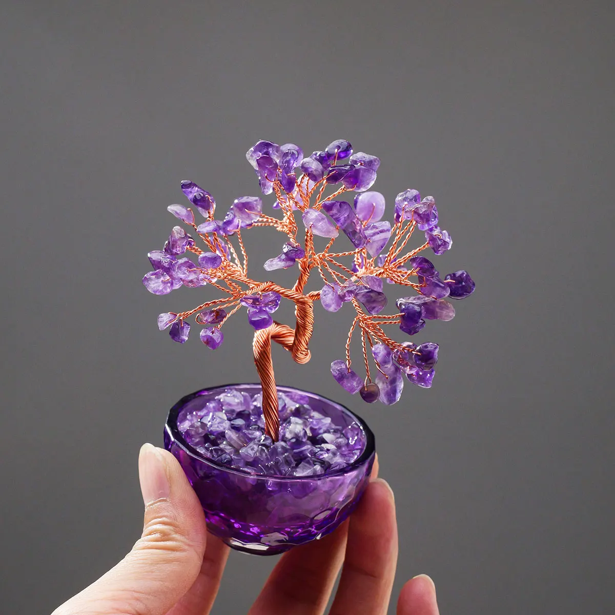 1 قطعة شجرة كريستال طبيعية حجر الطاقة وشجرة المال الكريستال الأسلاك النحاسية ملفوفة أواني الزهور الملونة أشجار اليوغا فنغ شوي