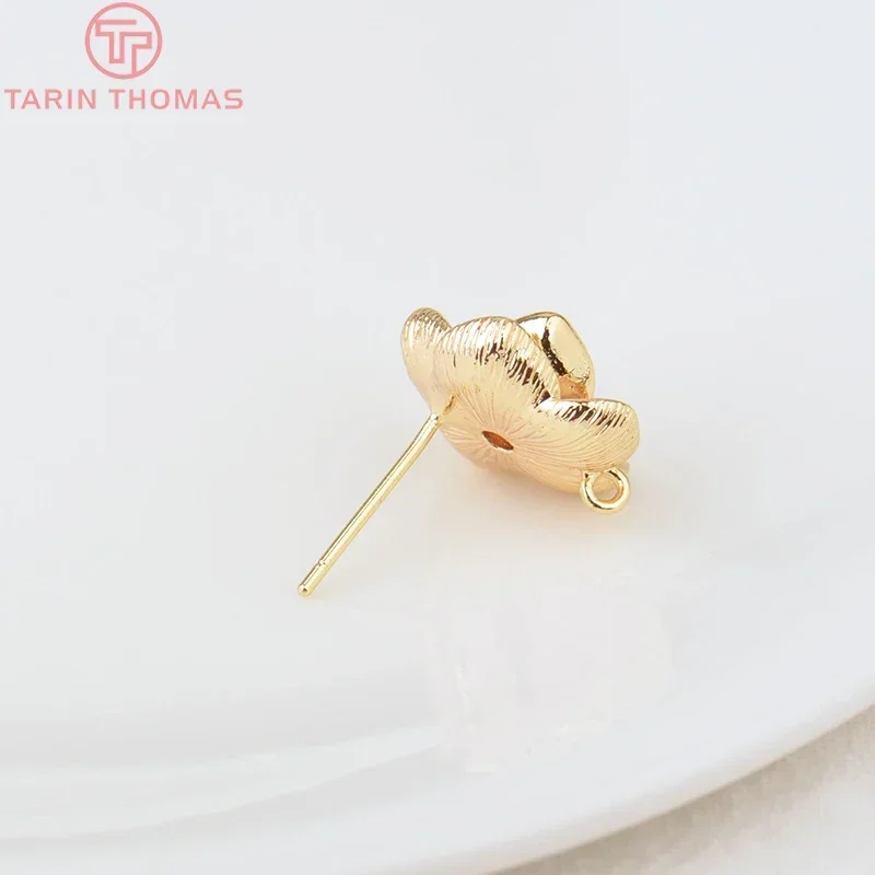 (2080)6PCS 14MM Hole 1MM 24K Gold Color Brass with Zircon Flower Stud Earrings High Quality DIY Jewelry Making Findings