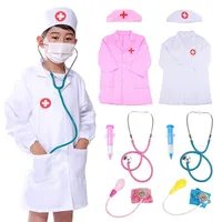 Kids Doctor Nurse Cosplay Coat Girls Boys Doctor Role Play Soft White Pink Coat for Children Stage Performance Cosplay