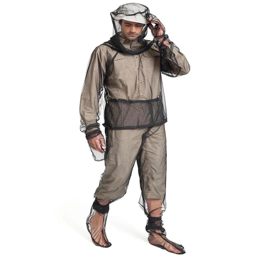 Mesh Material Mosquito-Proof Suit Long Sleeve Set Lightweight Fabric Anti-Mosquito Bite Clothes Hooded Design Breathable Mesh