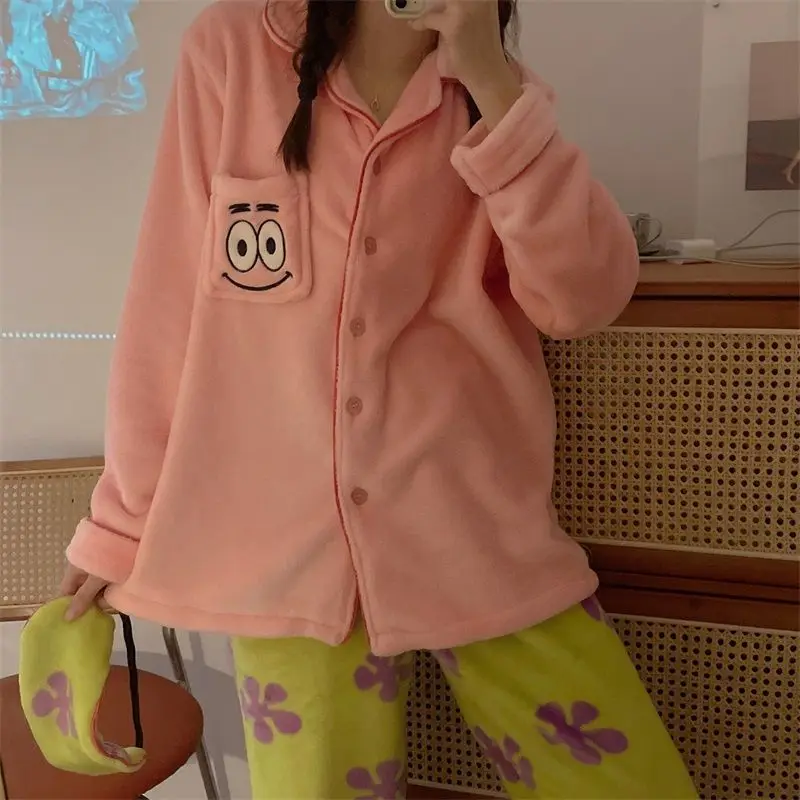 أنيمي سبونجبوب باتريك ستار الكرتون زوجين منامة المرأة نموذج الشتاء رشاقته الدفء المرجان الصوف لطيف صالة الملابس جديد #5