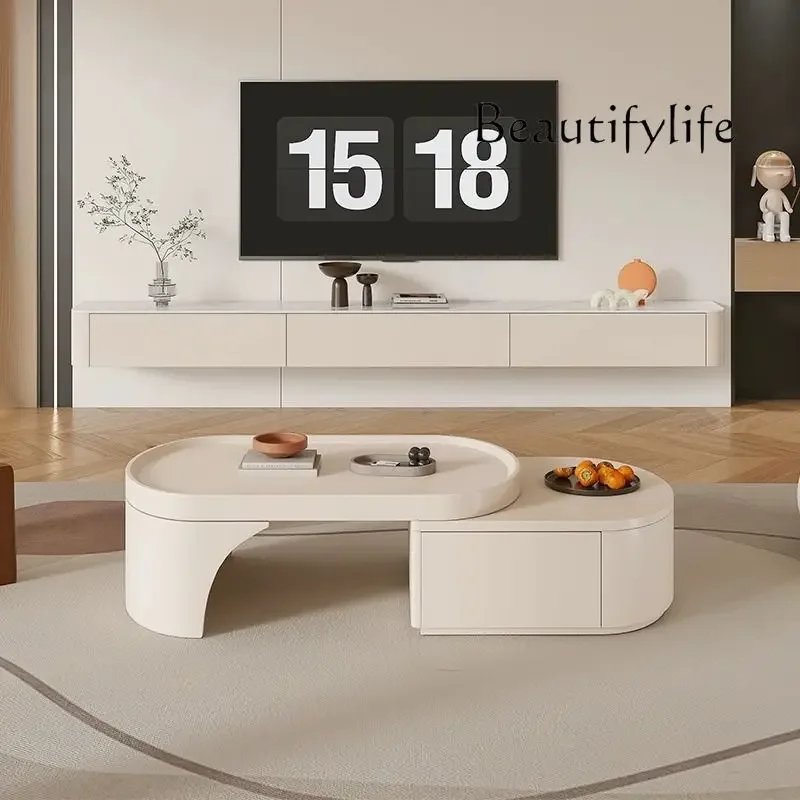 

N Cream Style Coffee Table Multi-Functional Retractable Table Living Room Cloud Modern Simple Advanced Dining Table