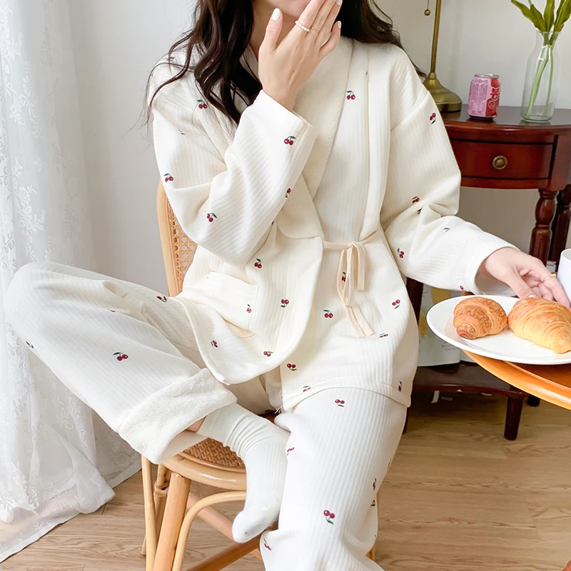 Autumn Winter Thick Cotton padded Maternity Nursing Sleepwear Sets Loose Cardigan Feeding Pajamas Suit Pregnancy Postpartum Wear