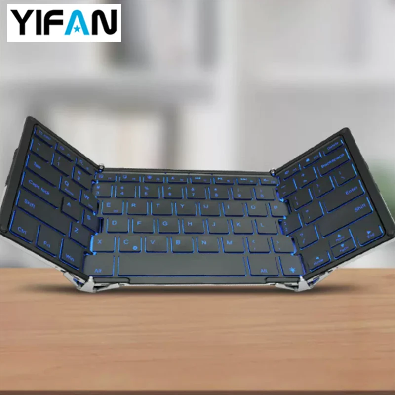 Folding Keyboard Backlit 3-Color, Wire& Wireless Connecting, Tri-Folded Keyboard for iPad Mac iPhone Android Windows iOS