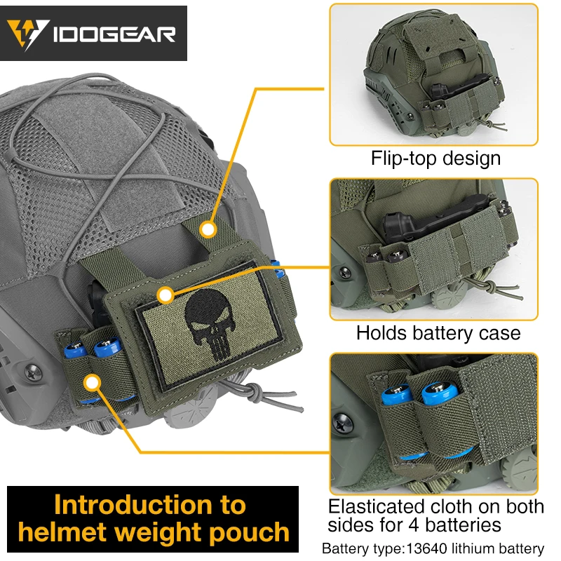 IDOGEAR 사냥용 나일론 헤드웨어 커버, NVG 배터리 파우치 포함, 빠른 헬멧 3813 사냥 액세서리