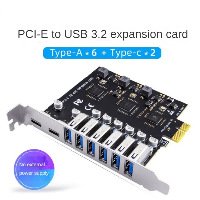 Desktop USB3.2 Expansion Card 8-Port Adapter Pci-e to USB3.2 Type C Front 19p port