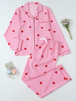 Striped Heart Print Pajama Set 1