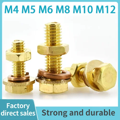 Imagen 2 del producto Kit de tuercas y pernos hexagonales externos de latón M4 M5 M6 M8 M10 M12, tornillos de máquina de cobre hexagonales exteriores, arandelas, juego de juntas, kits surtidos